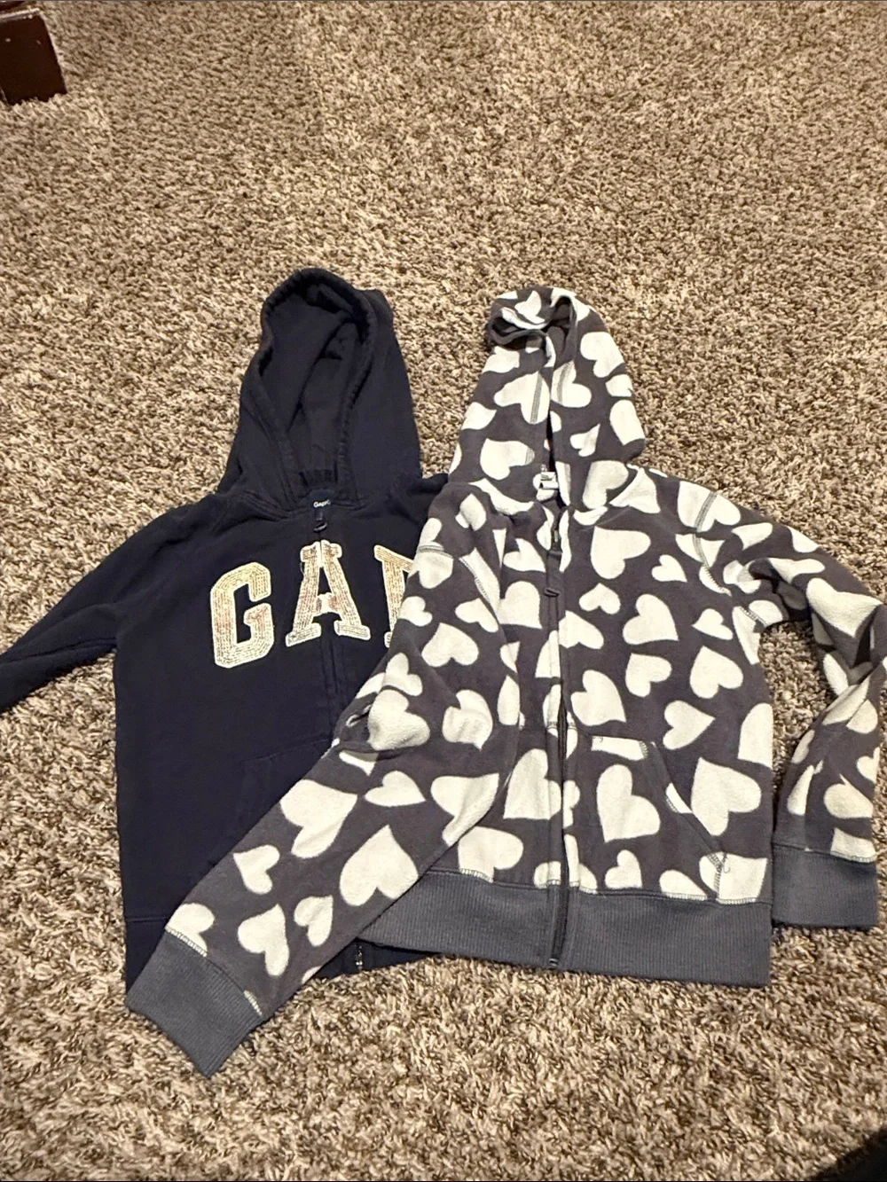 GAP Navy Hoodie & Gray Heart-Print Zip Jacket Set